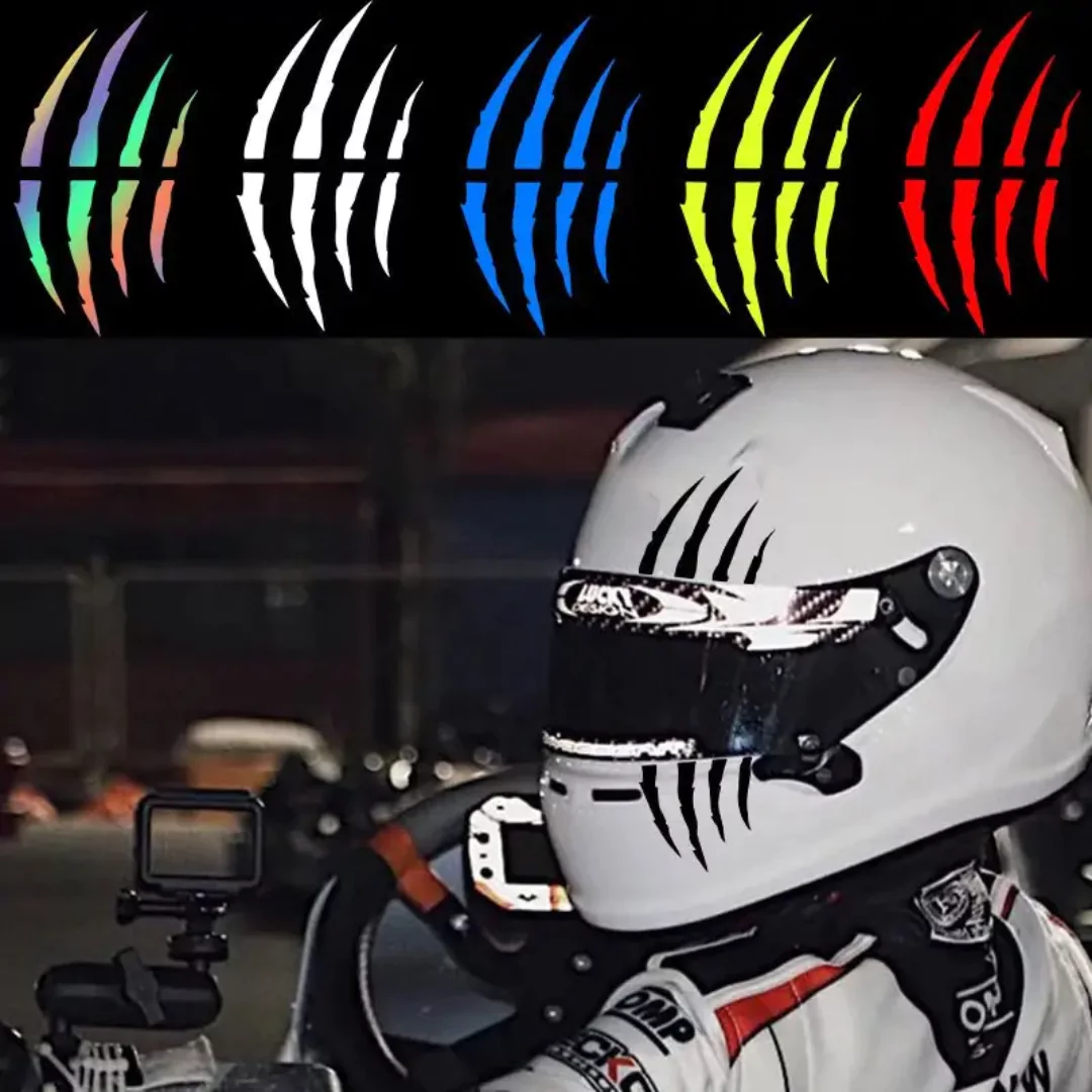 Ozone Stickers™ Reflective Monster Claw Marks Motorcycle Helmet Stickers, Red on Black, Waterproof Decorative Decals